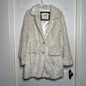 Abercrombie & Fitch Women’s White Faux Fur Coat Size Medium Longline Jacket